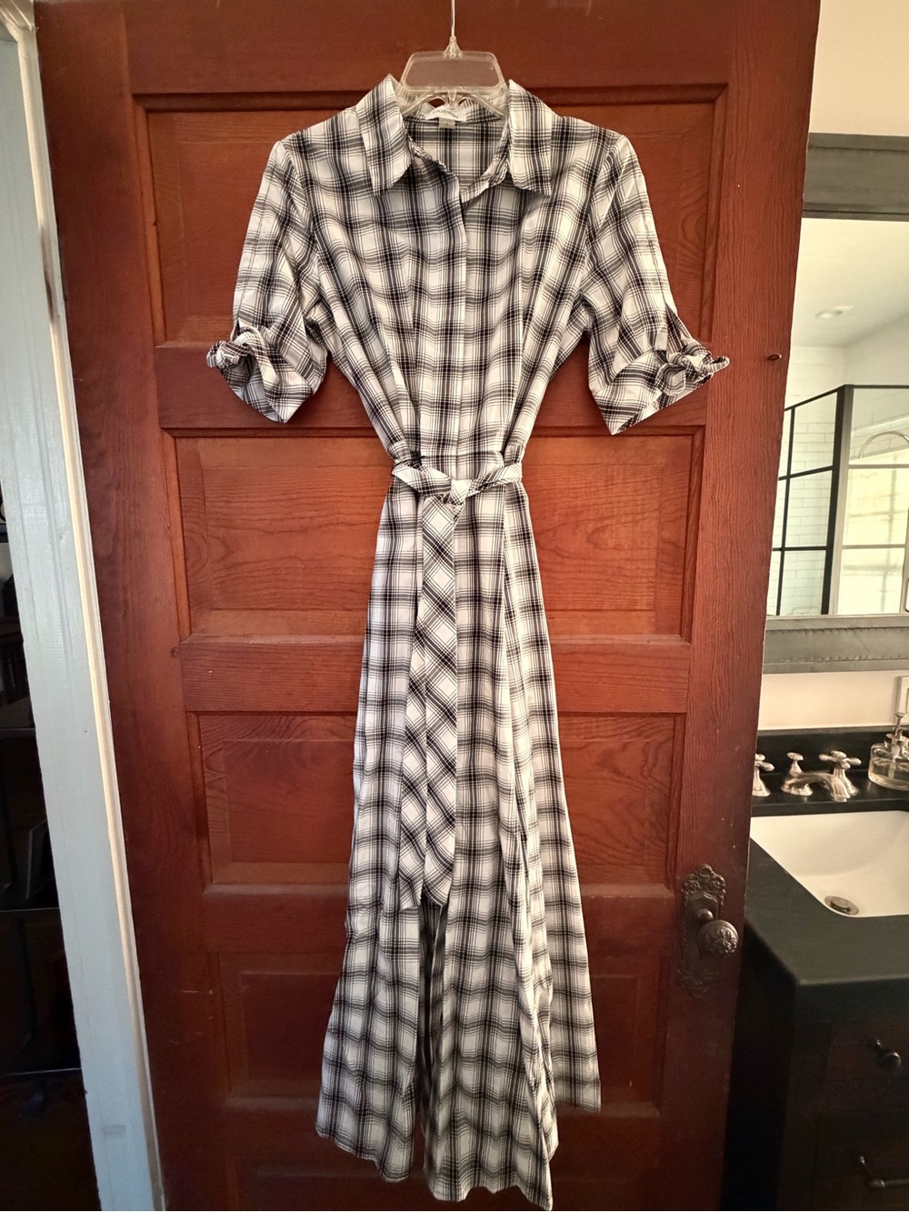Calvin Klein Black & White Plaid Maxi Shirt Dress